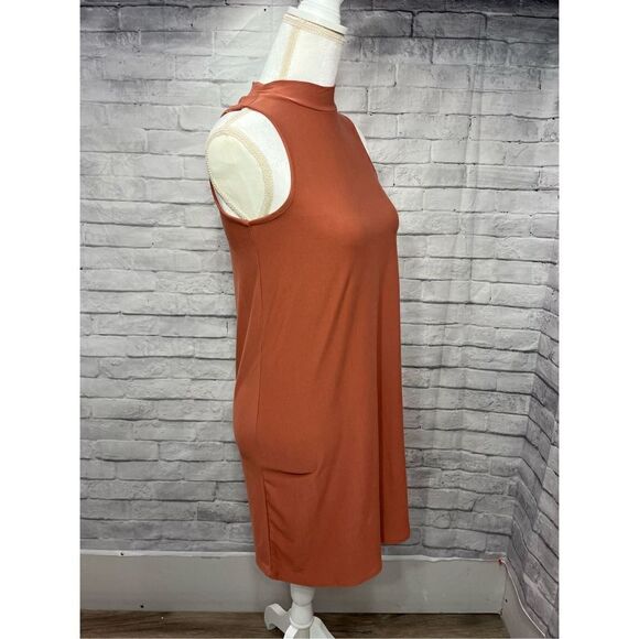 Pink Rose Mock Neck Sleeveless Swing Dress - Picture 2 of 4